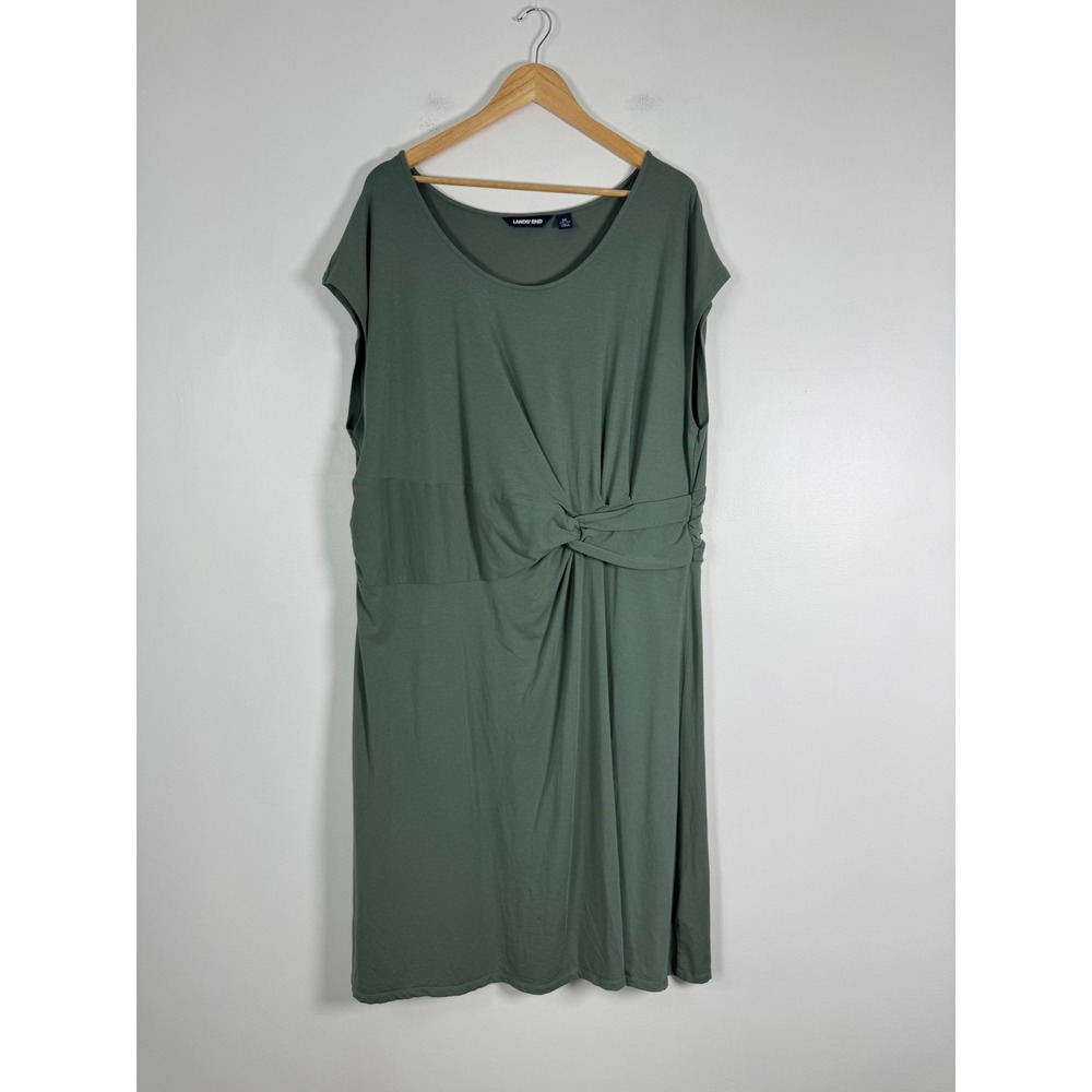 Cottagecore Lands End Womens 2X Dress Green Twist Front Jersey Knit Short Sleeve